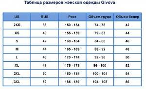 Таблица размеров женской одежды Givova