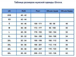 Таблица размеров мужской одежды Givova